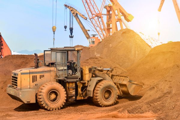 Close-up of a construction site excavator